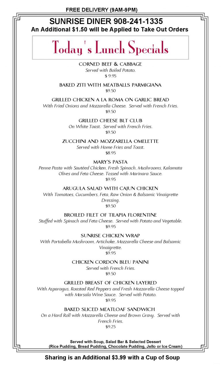 LUNCH MENU (THURSDAY) 8819page001 Sunrise Diner